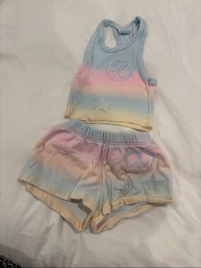 Rainbow Pastel Tank and Shorts Set with Peace & Star Appliques